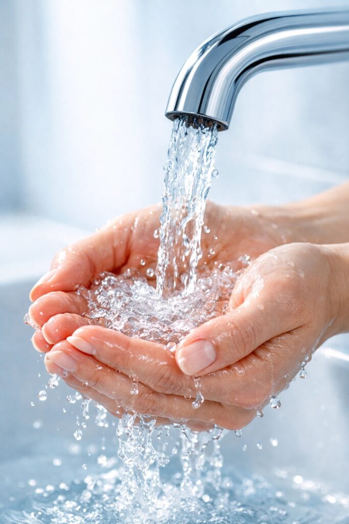hands in water